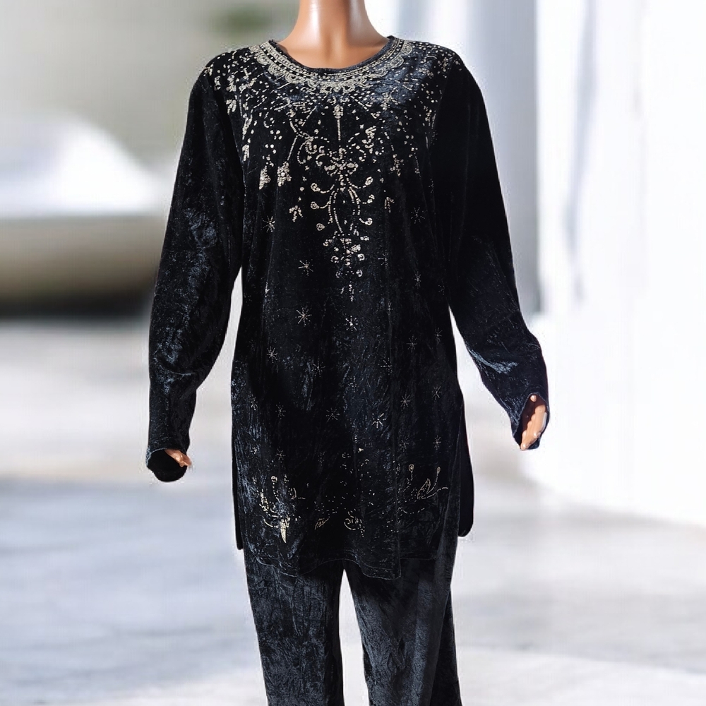 Othr Black Velvet Dress with Silver Detailing
